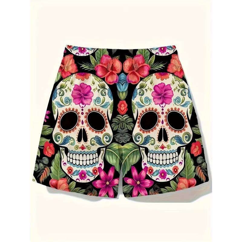Summer Men's Flower Skull 3D Printed Beach Shorts Fashion Versatile Comfortable Vacation Wind