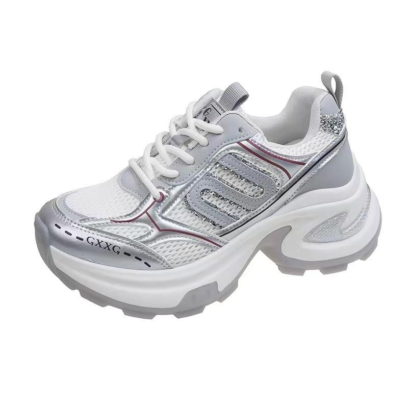 Silver Daddy Shoes Women's 2025 New Spring and Summer Platform Shoes Explode Height Niche Casual Versatile Breathable Sneakers