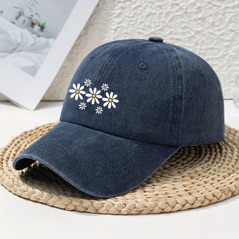 Fashion Versatile Little Daisy Cartoon Print Washed Vintage Soft Top Sunshade Baseball Cap Unisex Baseball Cap
