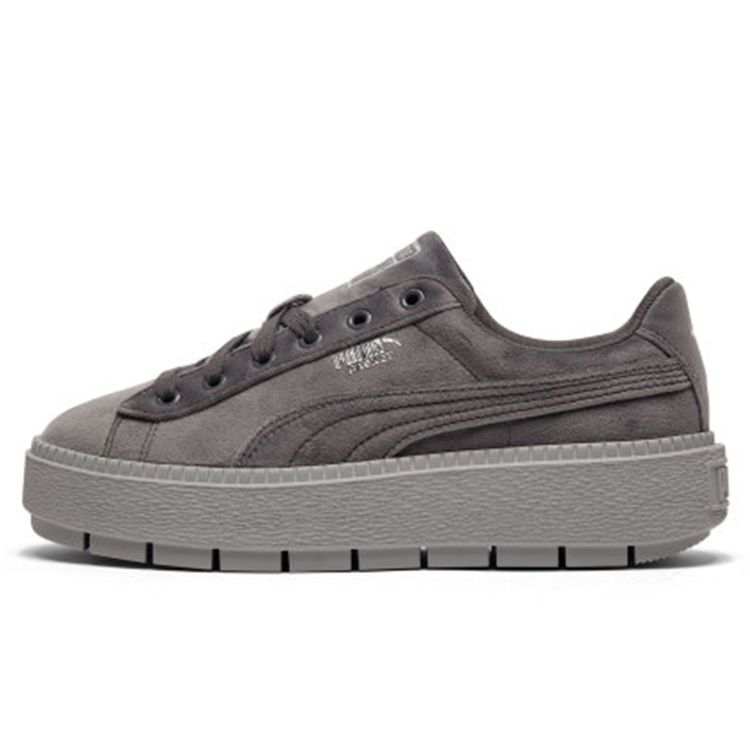 Puma Platform Trace V Fabric Leather Comfortable Stylish Durable Lightweight Low-Top Sneakers Women sneakers Gray 372613-03