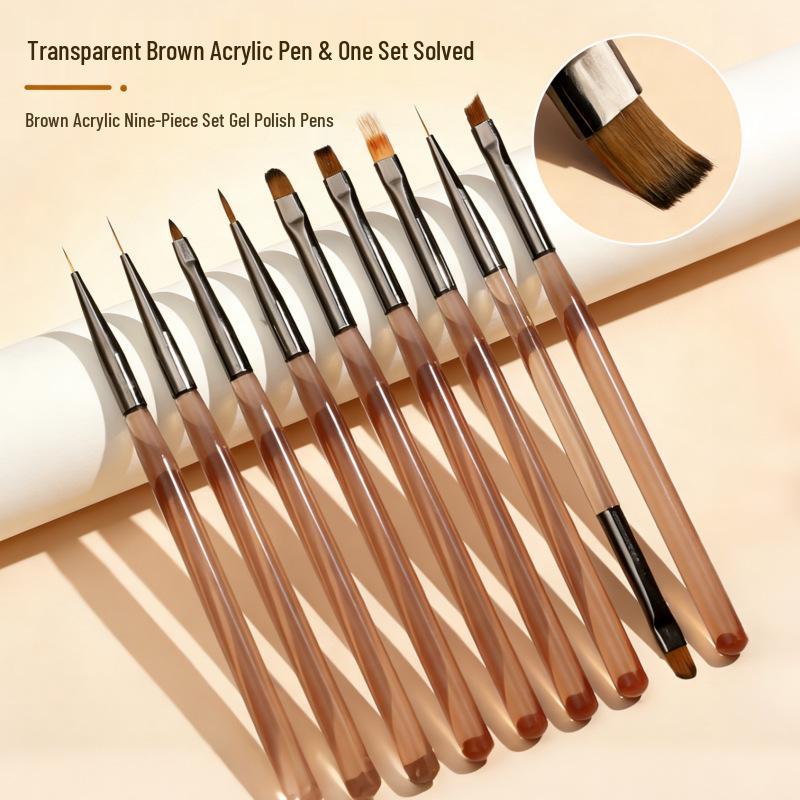 Ice Transparent Japanese Gray Nail Art Brush Set for Liner, Drawing, Flowers, and Gradient Gel