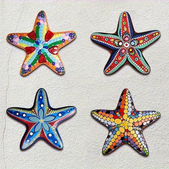 4 Pcs Summer Starfish Coastal Wall Decor Beach Theme Wooden Starfish