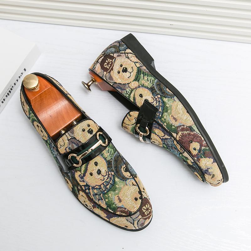 Charm New Print Pattern Patent Leather Loafers Shoes For Men Moccasins Party Wedding Groom Prom Flats Zapatillas Hombre