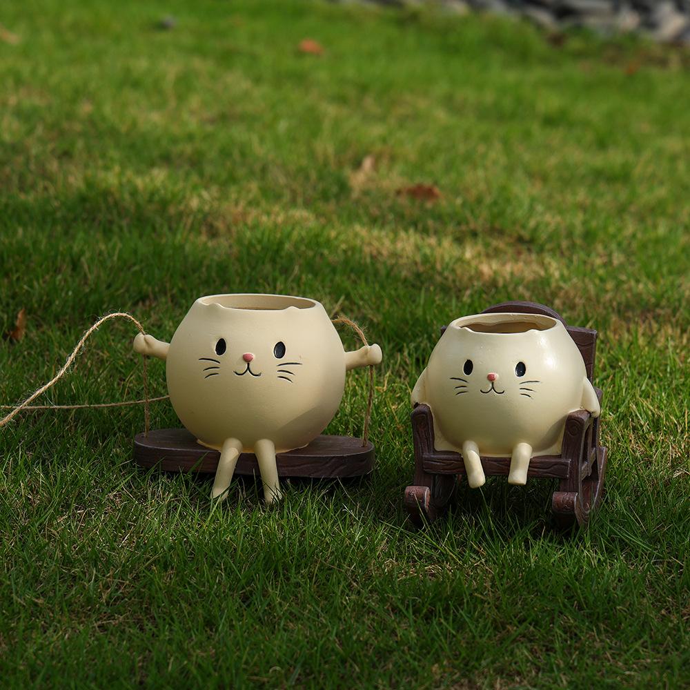 Potted cat swing rocking chair ornament home outdoor garden flower pot decoration resin handicraft