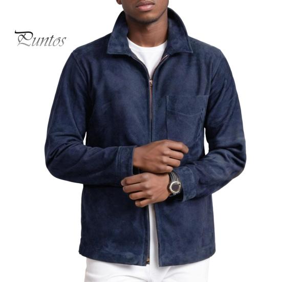 

Мужское пальто с лацканами, длинный рукав, однотонная замшевая куртка с двухсторонними карманами на молнии, повседневная верхняя одежда в уличном стиле S темно-синий