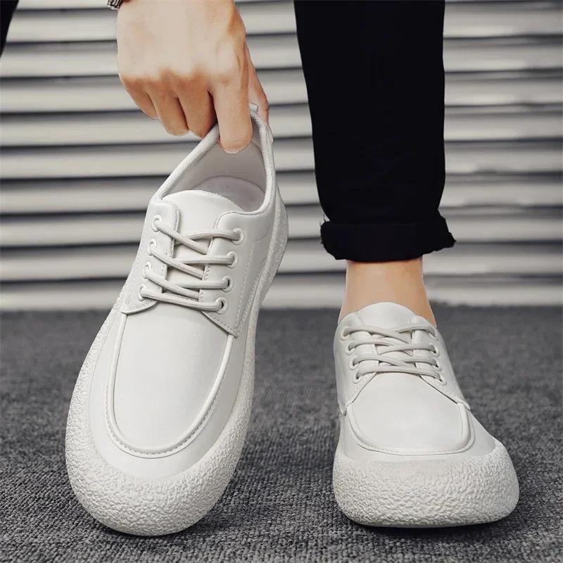 Трендовая мужская кожаная повседневная обувь дышащая удобная универсальная белая обувь — фото 7