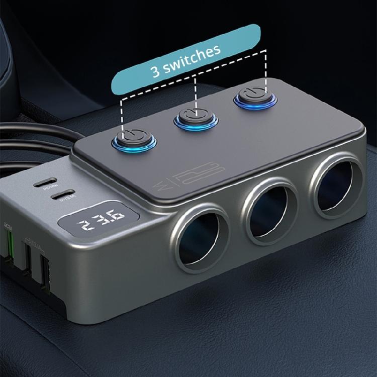 120W Car Cigarettes Lighter Adapter Splitter Multiple Port USB C Charging 3 Socket for Heavy Duty Truck with LED Display