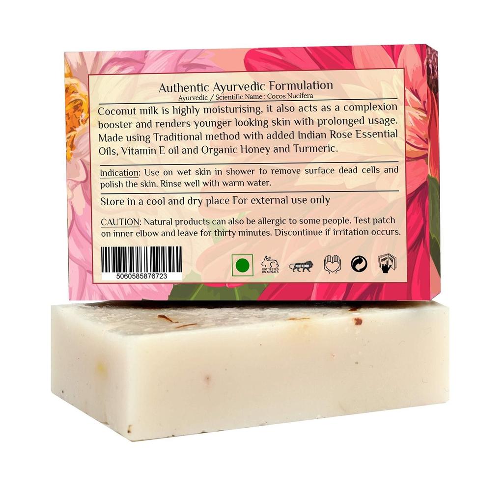 Soap with Coconut Milk, Rose, Turmeric and Honey (100 G), Luxury Classic Coconut Milk Soap with Rose, Turmeric, Honey, Ayujiva Ayurveda