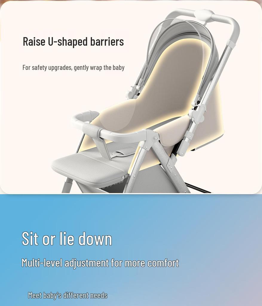 Convertible Lightweight Baby Stroller: High Landscape, Foldable, Shock-Absorbing for Sitting or Lying