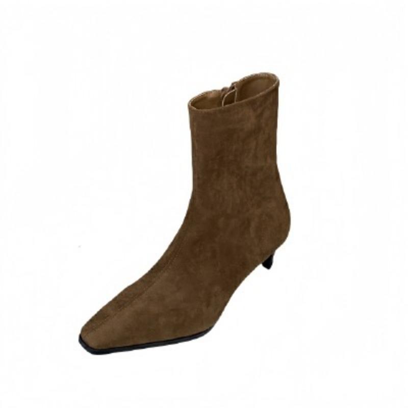 Boots Femininity Square Head New Minimalist Side Zipper High Heel Boots Spring Summer Short Boots