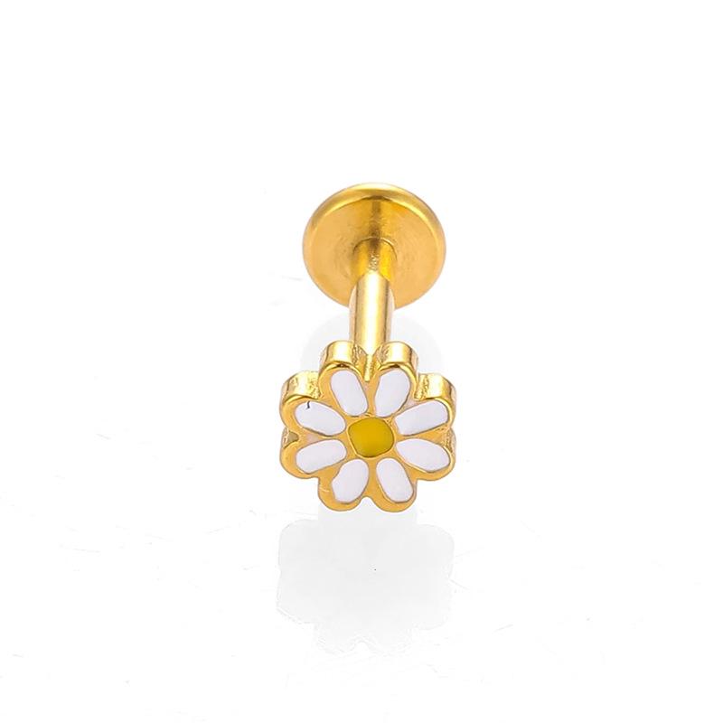 316L Stainless Steel Cross Lip Stud with Zirconia Bead - Internal Thread Cartilage Piercing Jewelry