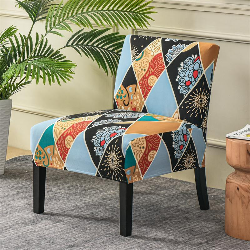 Accent Armless Chair Cover Geometric Print Single Sofa Stool Slipcover Nordic Stretch Chair Covers Elastic Couch Protector Cover