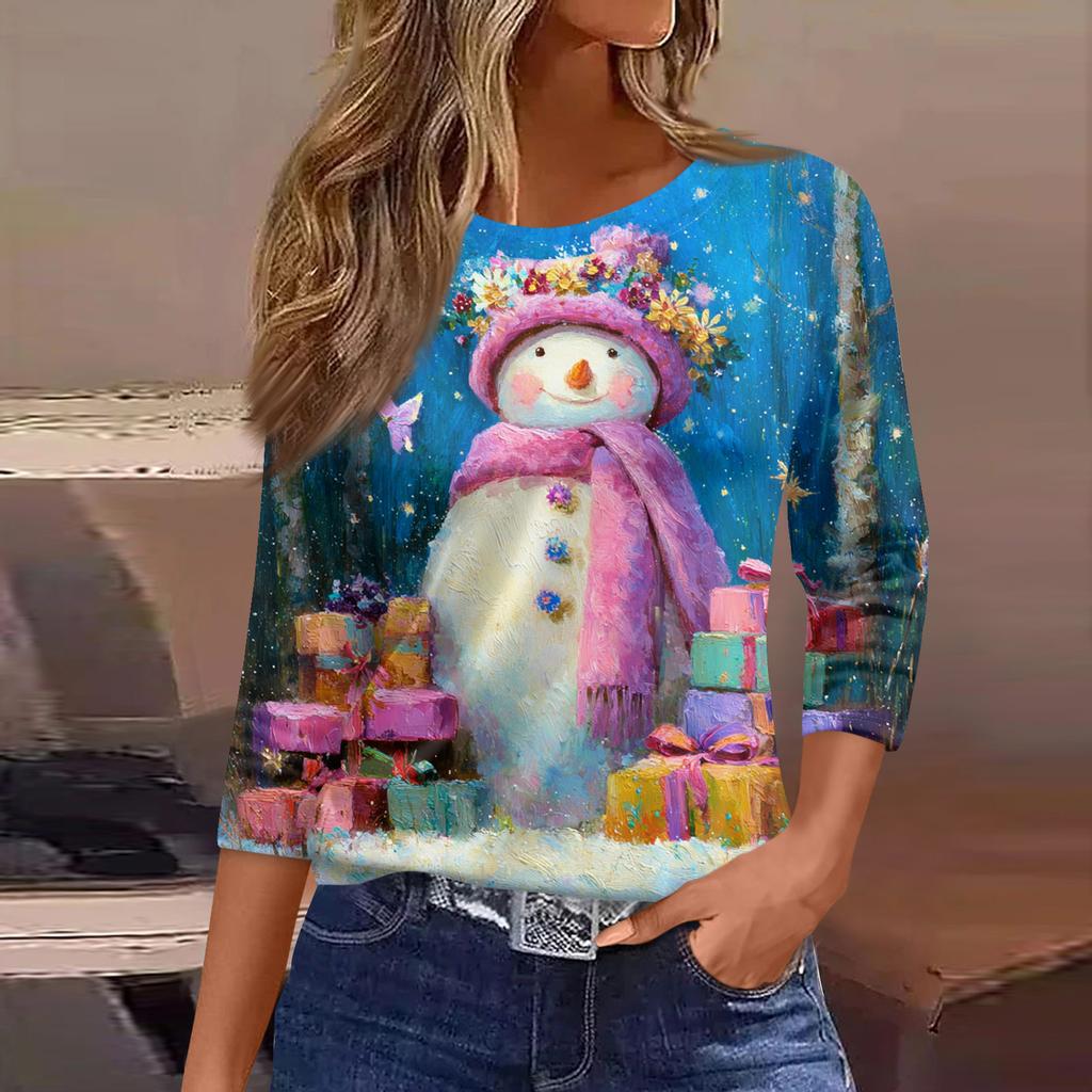 3/4 Sleeve Shirts For Women Print Graphic Tees Blouses Casual Plus Size Basic Tops Pullover