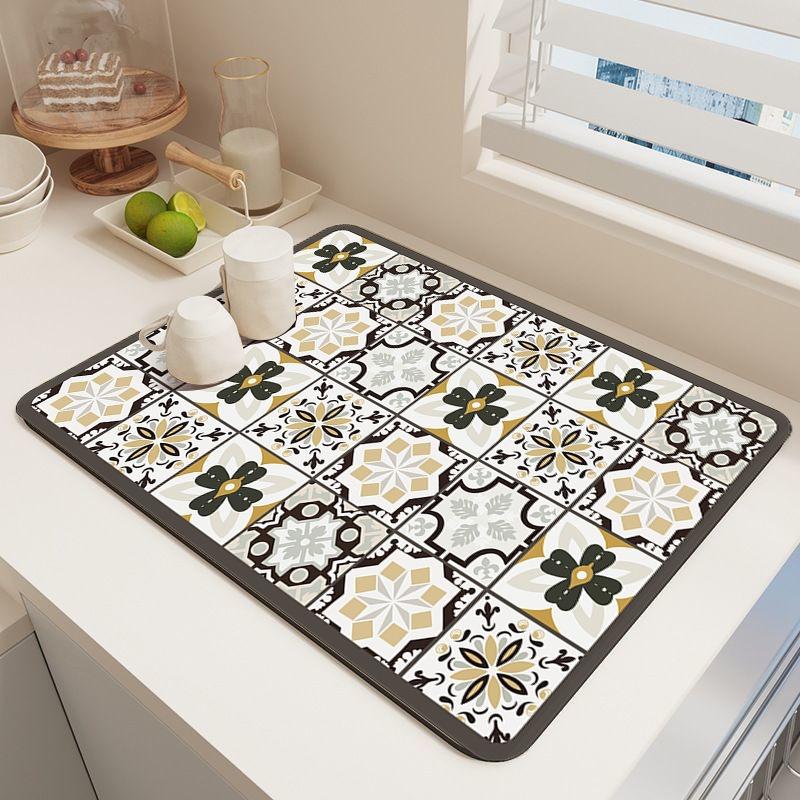 A Bohemian-style Drying Mat Super Absorbent, Non-slip, Heat-resistant Diatomaceous Earth Countertop Mat, Suitable for Dining Tables, Coffee Machines