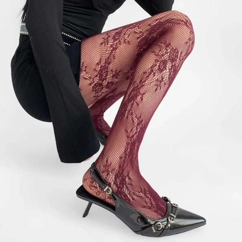 Fashion Hollow Out Lace Mesh Stocking Pantyhose Japanese Lolita Tights Retro Floral Rattan Women Sexy Stockings Thigh High Socks