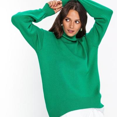Suéter Básico Verde Plus Size Feminino Pulôver Gola Alta Rosa Vermelho Inverno Top de Tricô Quente Macio Suéteres Largos para Meninas
