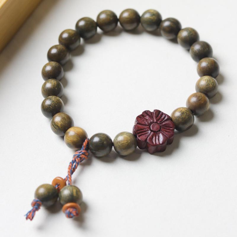 Green Sandalwood Double Strand Buddhist Bead Bracelet: 0.6 Jade Style for Men and Women