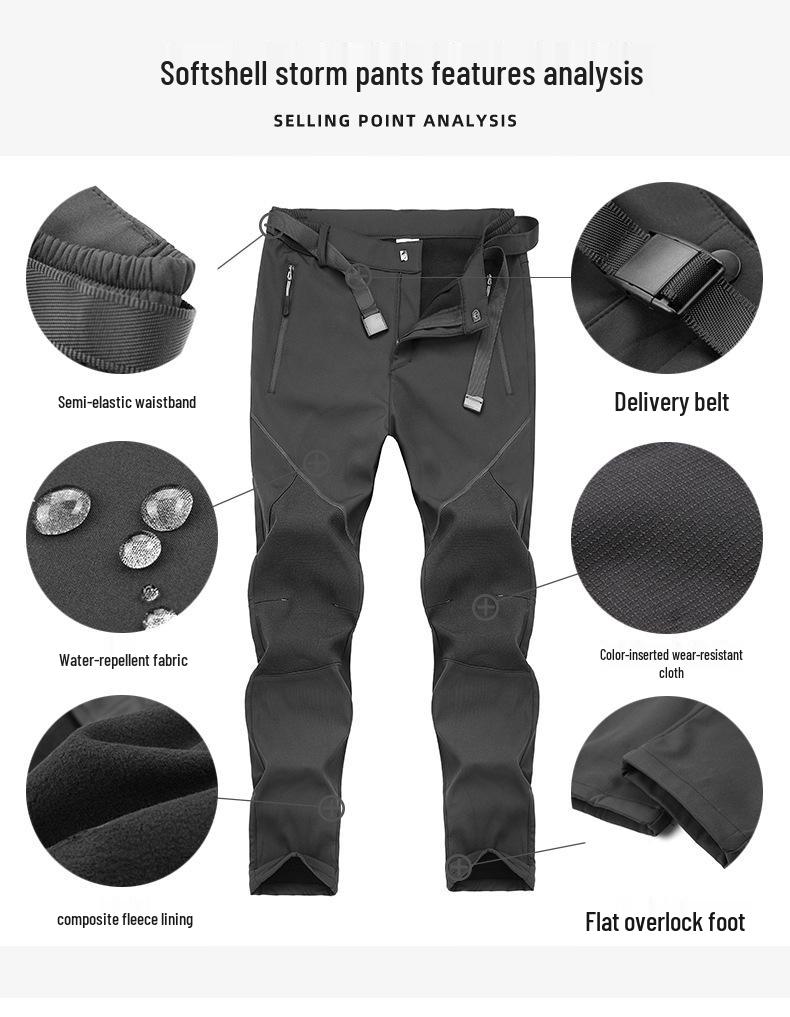 Men's Windproof Softshell Fleece Pants: Warm, Breathable, Wear-Resistant for Hiking In Autumn and Winter.