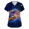 Women's V-neck Christmas printed short-sleeved pocket side-slit protective suit top
