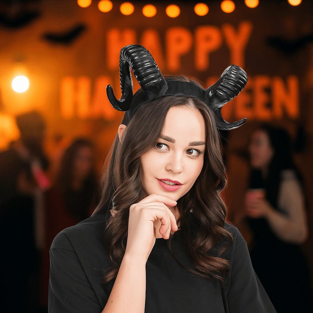 Gothic Halloween Devil Headband Artificial Goat Horn Hair Hoop Black Demon Horn Headwear Children