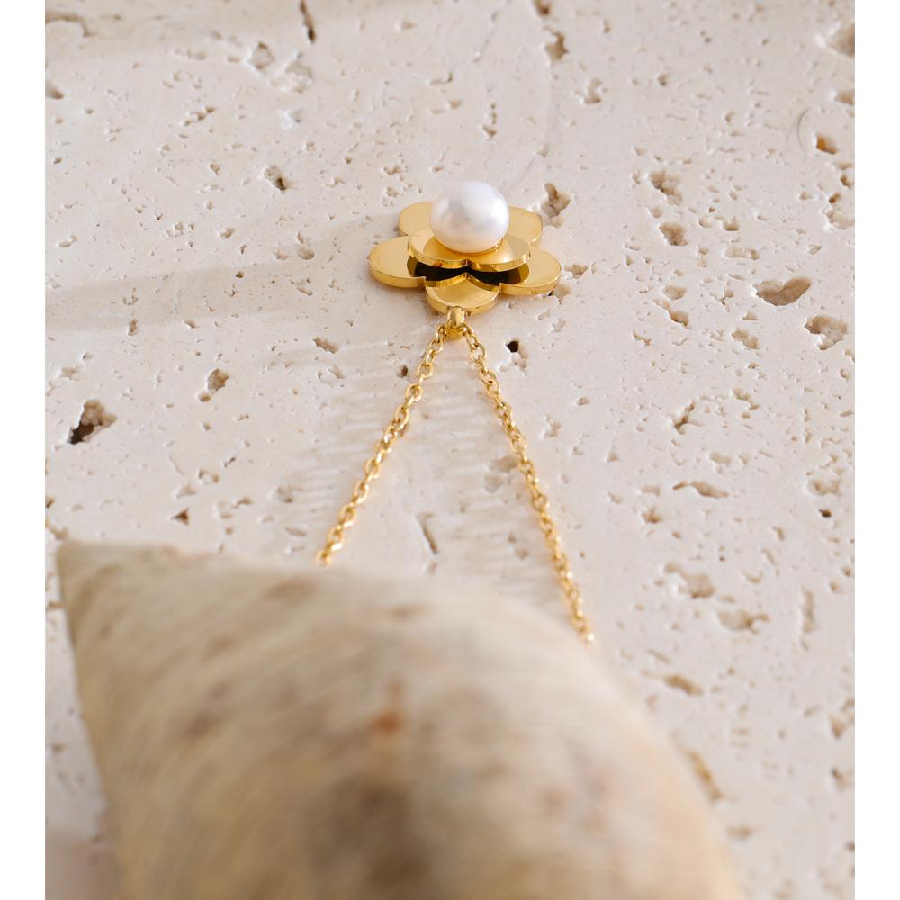 Yhpup Hot Style Stainless Steel Pearl Flower Pendant Necklace Water Resistant Summer Chic Fashion Jewelry Wholesale