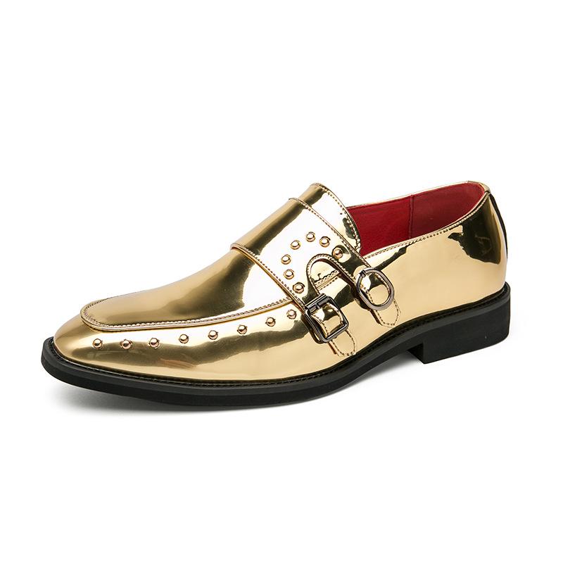 Men s Plus Size 46 Shiny Gold & Silver Leather Loafers - Pointed Toe British Casual Wedding Shoes Size 41 золотой