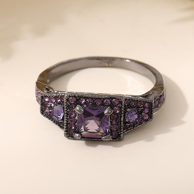 Huajie 2Pcs/set Purple Square Zirconia Retro Shining Women's Rings Full Paved Gothic Style Party Gift  Trend