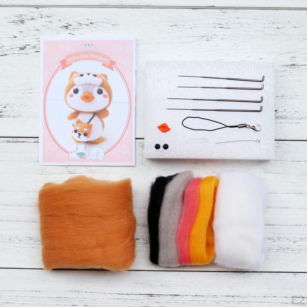 Animal Penguin Felting for Dry Felting, Wool with Tool Starter Christmas Doll