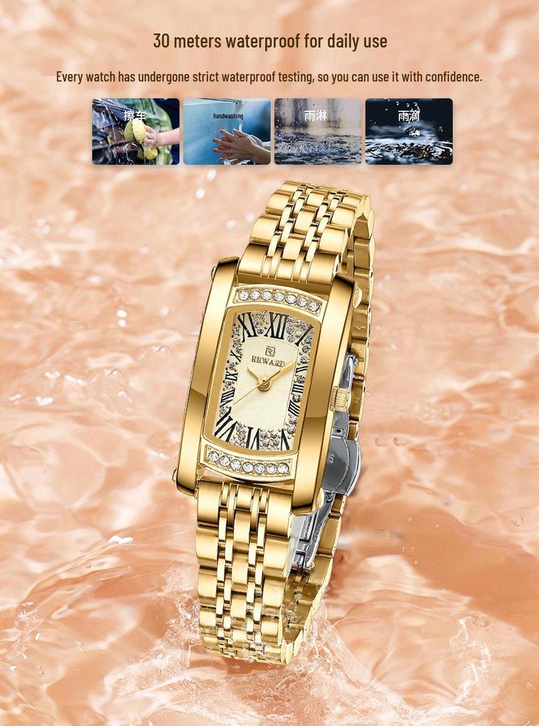 Exquisite Women's Waterproof Square Quartz Wristwatch - Light Luxury Fashion Bestseller