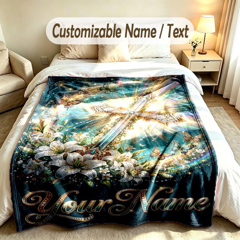Easter Bunny Theme Soft Blanket Personalized Custom Name Text Print Warm Blanket Home Sofa Bedroom Decor