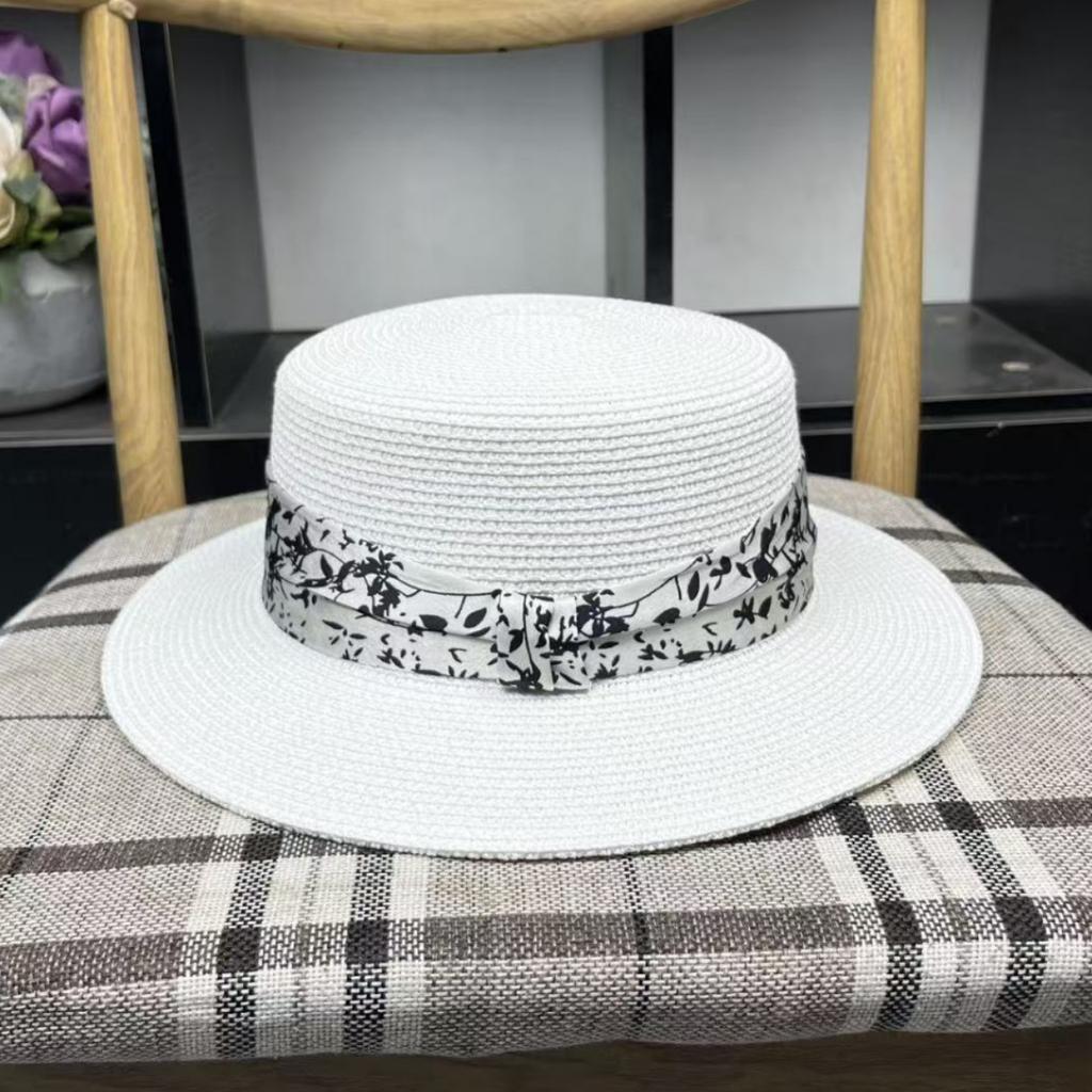New French flat top top hat women's Korean summer travel fashion straw sun hat sunscreen shade straw hat