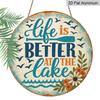 2D Flat, 1pc Round "Life Is Better At The Lake" Aluminum Hanging Sign, Vintage Lake House Paddle Flower Design, Rustic Metal Wall Decor, Perfect for