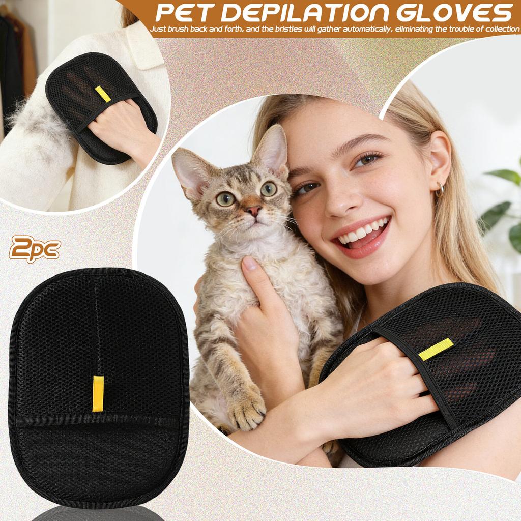 Pet Grooming Gloves 2 Pack, Includes 2 Sizes, Gentle Deshedding Hair Remover Mitt, Soft Massage Tool For Dogs & All Animals