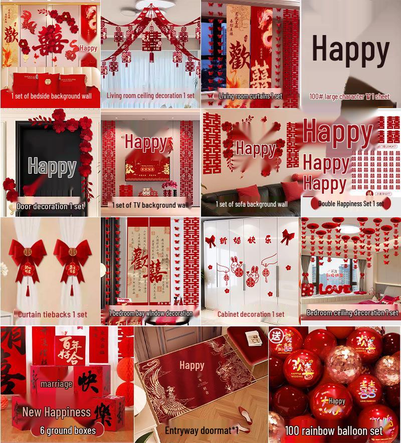 Complete Wedding Room Decoration Set: Bride & Groom's Bedroom Decor Essentials