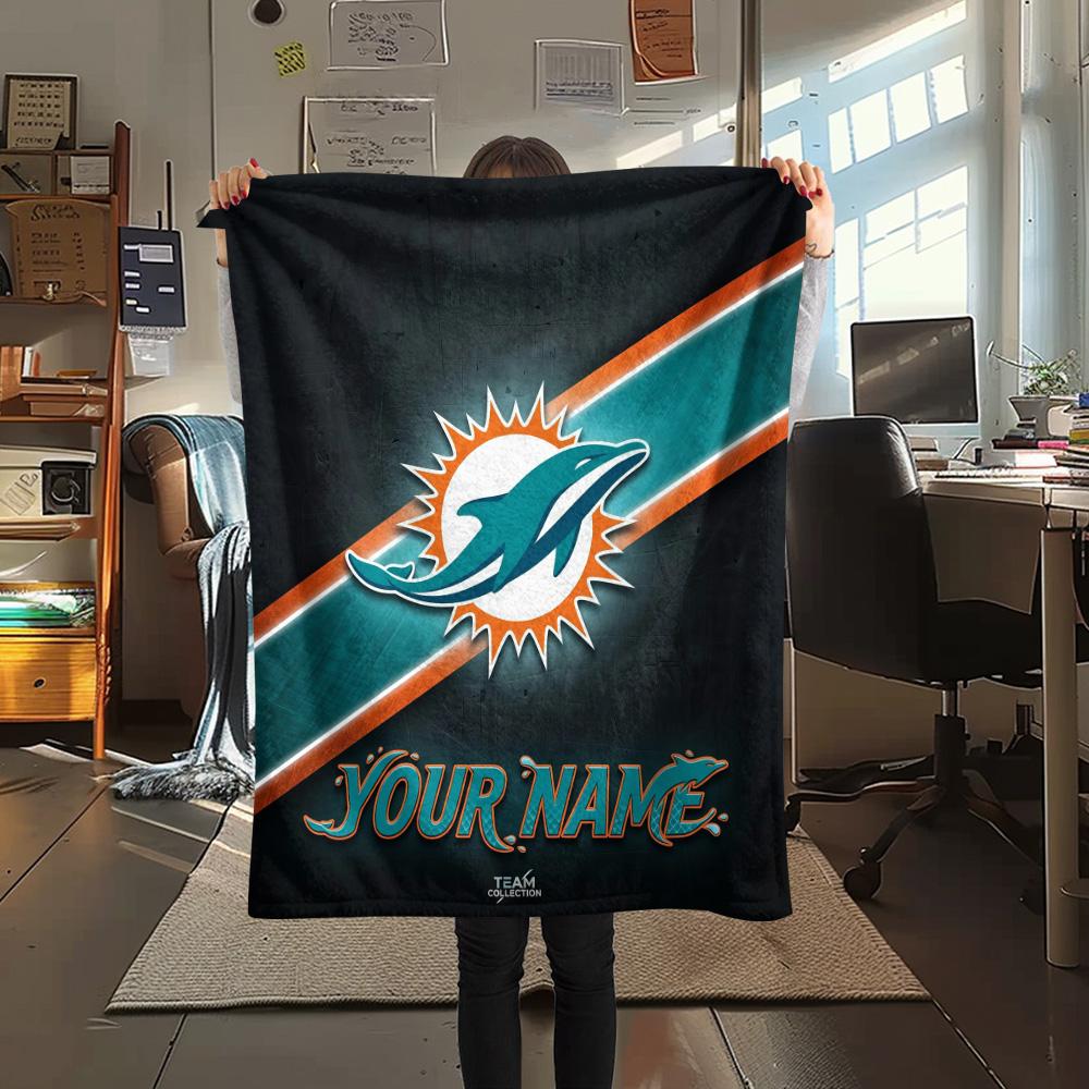 Custom Name Miami Dolphins2 Flannel Blanket, High quality Comfortable for All Seasons, Home Decor, Warmth and Comfort