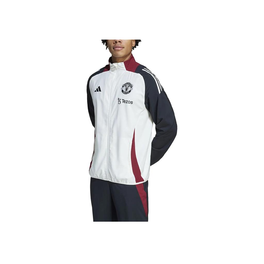 Adidas Manchester United 2024-25 Season Color Block Striped Logo Print Long Sleeve Jacket Unisex Jacket JE3740