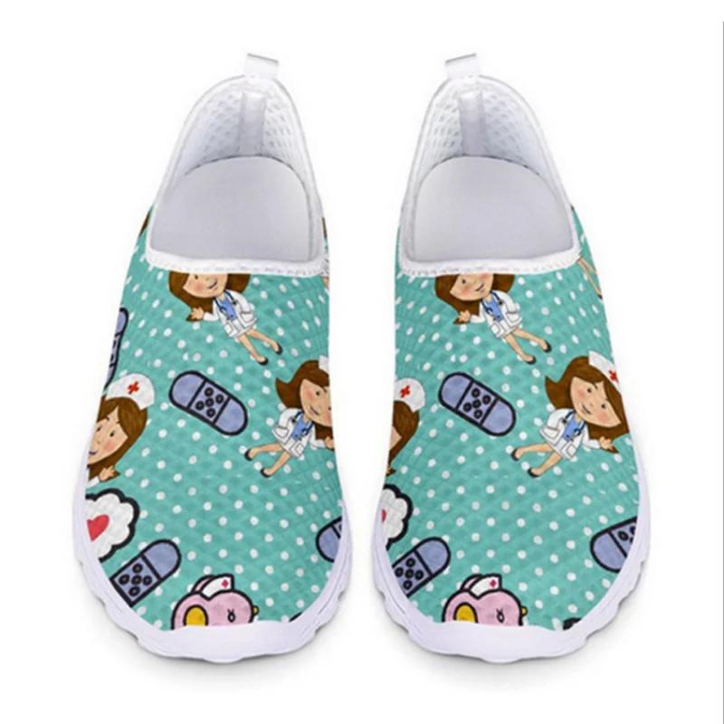 Ladies Loafers Cartoon Nurse Doctor Print Women Sneakers Slip On Light Mesh Casual Shoes Summer Breathable Flats Zapatos