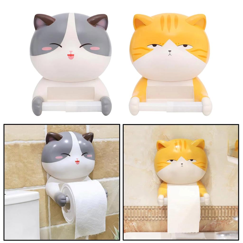 Charming Cat Shaped Toilet Paper Holder Wall Mount Tissue Rack Easy Install Kitchen Tissue Hanger for Bathroom Decor