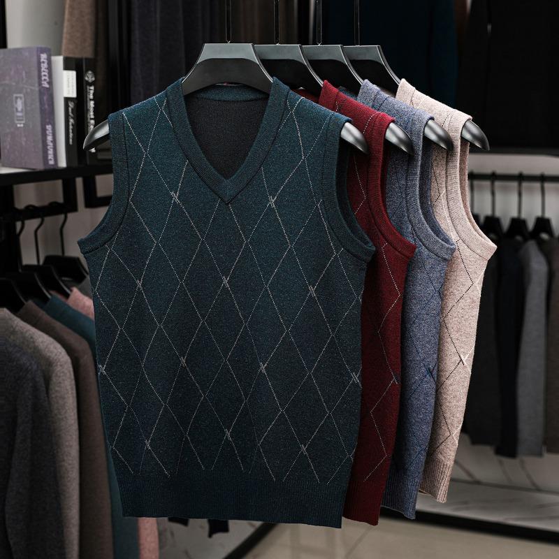 Gilet lavorato a maglia da uomo casual da lavoro a V senza maniche