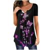 Women's Summer Short Sleeve Round  Neck Top Floral Butterfly Print Top