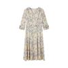 JUZUI Elegant Mulberry Silk Print V-Neck Dress