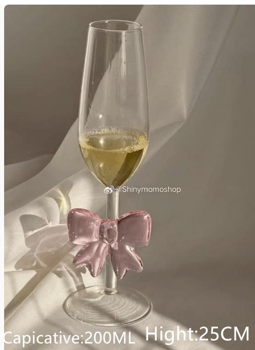 Pink Bowknot Series Glasses Cup Korean Style  INS  Bow Handle Goblet Glass Cup Romantic Ritual Champagne Wine Glass