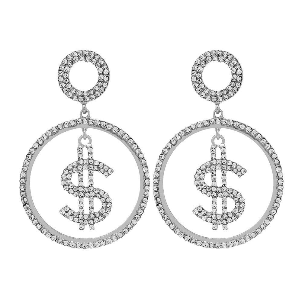 Gold Coin Rhinestone Circle Earrings - Trendy, Versatile & Exaggerated Design белый