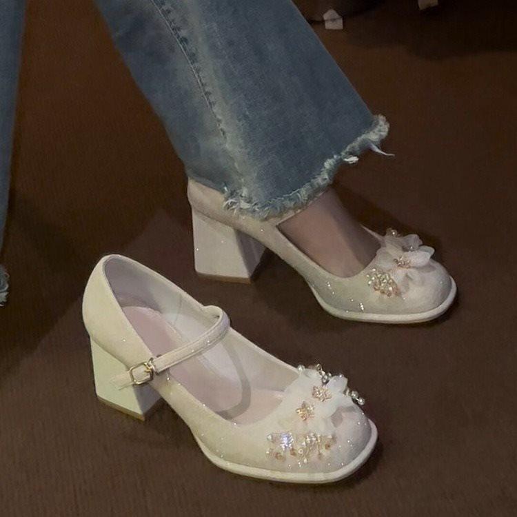 Skirt Waterproof Table Wedding Shoes Bridesmaid Shoes High Heels Single Shoes 2025 Fairy with Thick Heel Mary Jane Women's Shoes Small Style