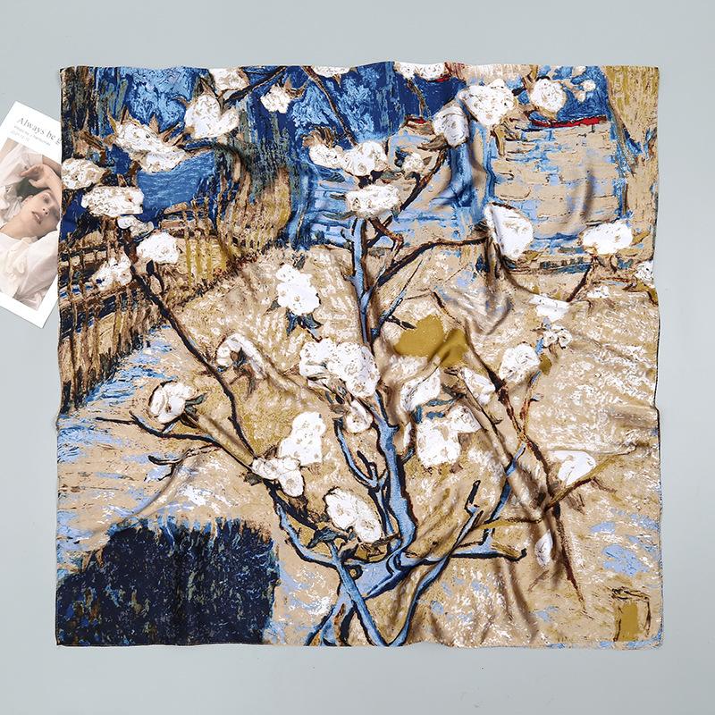 

Kapok Printed Silk Scarf Likin Satin Scarf Art Oil Painting Temperament Ladies Shawl 90-180cm