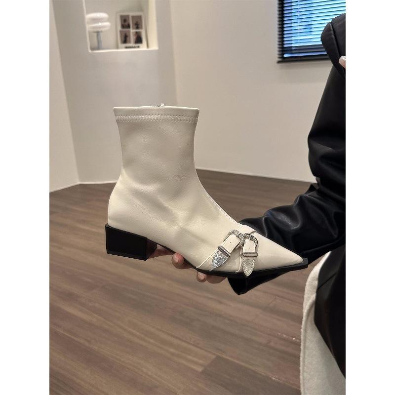 Dicker Absatz spitz zulaufend Temperament dünn klein Stiefeletten Damenschuhe 2024 neue Frühling und Herbst Einzelstiefel schwarz Martin Boots