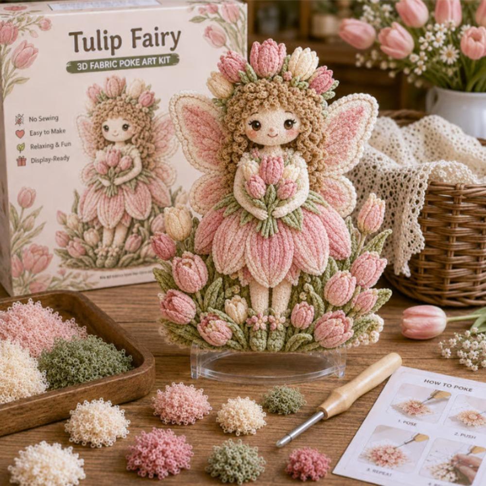 Handmade Flower Fairy Poke Art Kit Thick Board Embroidery Craft Set 3D Festive Plaque Craft Lovers