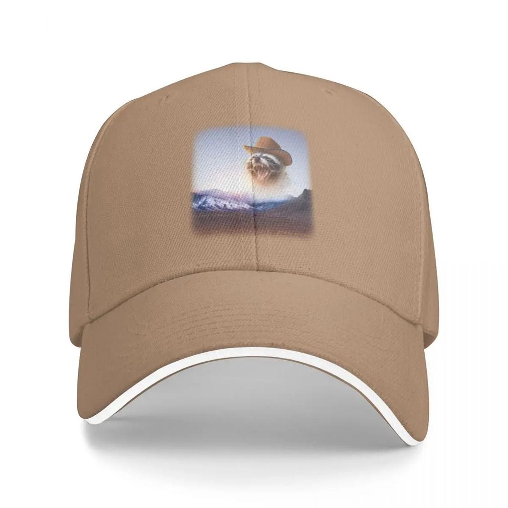 cowboy raccoon word art Baseball Cap Military Tactical Cap Anime Trucker Hats For Unisex Womens