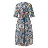Women's Summer Casual Printed Mid Sleeve Round Neck Loose Pocket Dress