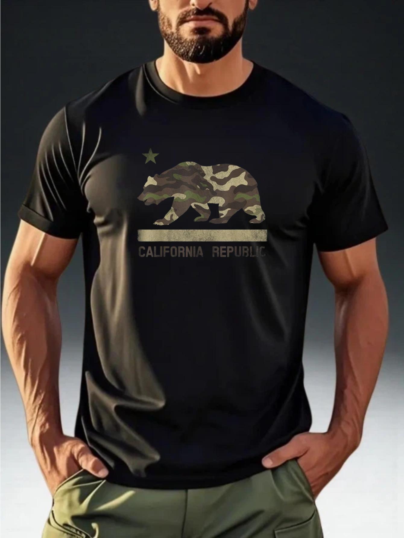 

Men S Short-Sleeve T-Shirt Featuring a Trendy California Republic Camouflage Bear Design L